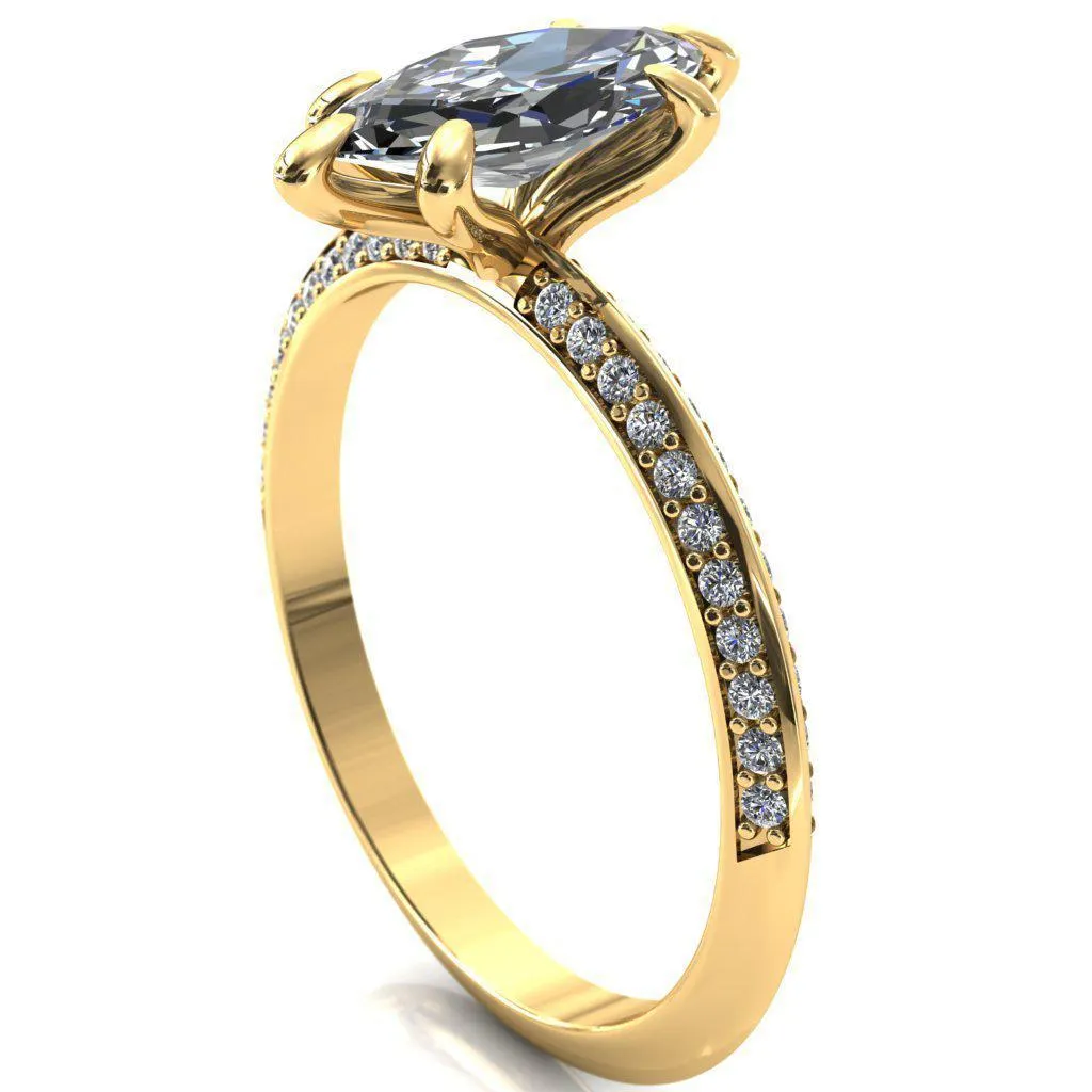 Nancy Marquise Center Stone 6 Prong 1/2 Eternity Diamond Knife Shank Accent Engagement Ring