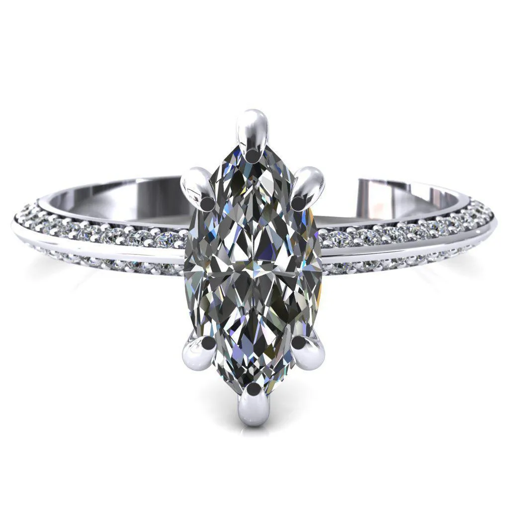 Nancy Marquise Center Stone 6 Prong 1/2 Eternity Diamond Knife Shank Accent Engagement Ring