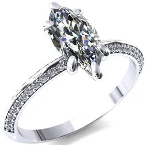 Nancy Marquise Center Stone 6 Prong 1/2 Eternity Diamond Knife Shank Accent Engagement Ring