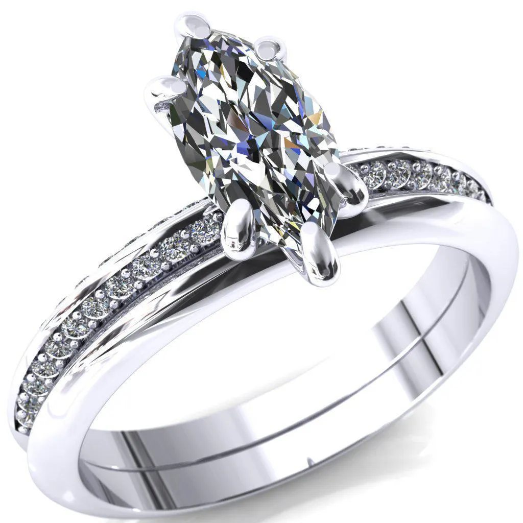 Nancy Marquise Center Stone 6 Prong 1/2 Eternity Diamond Knife Shank Accent Engagement Ring