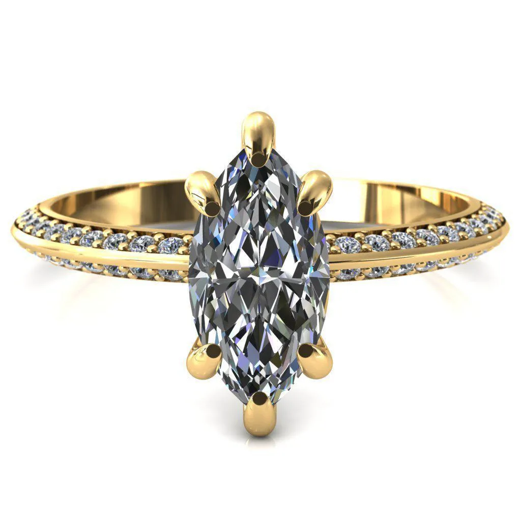 Nancy Marquise Center Stone 6 Prong 1/2 Eternity Diamond Knife Shank Accent Engagement Ring