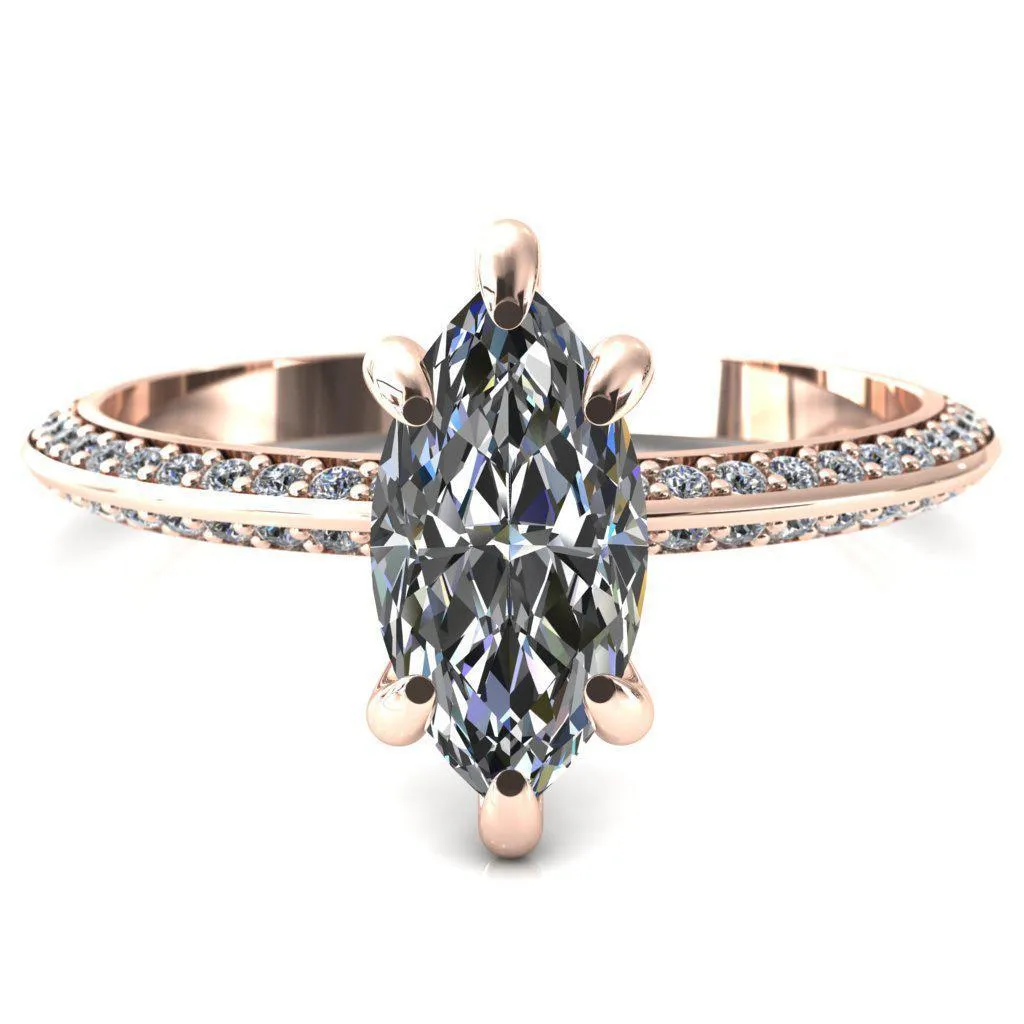 Nancy Marquise Center Stone 6 Prong 1/2 Eternity Diamond Knife Shank Accent Engagement Ring
