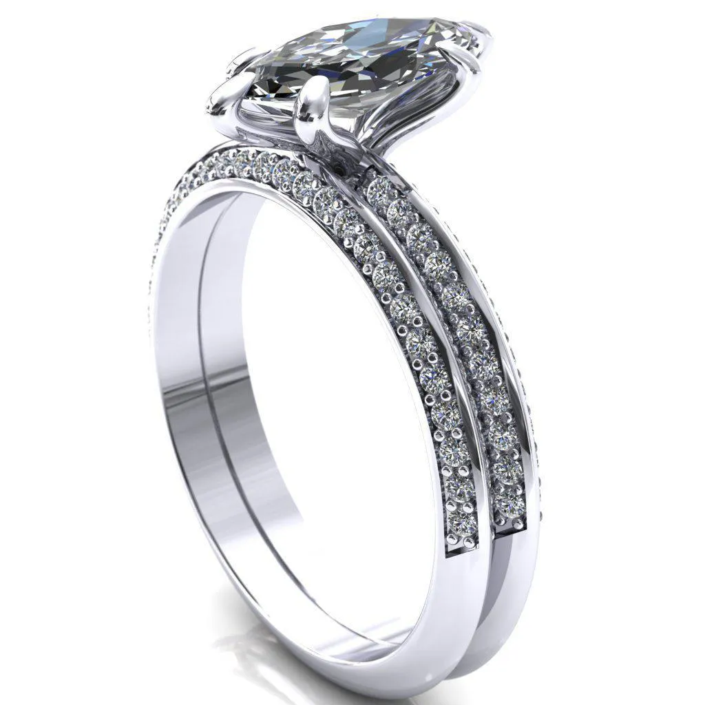 Nancy Marquise Center Stone 6 Prong 1/2 Eternity Diamond Knife Shank Accent Engagement Ring