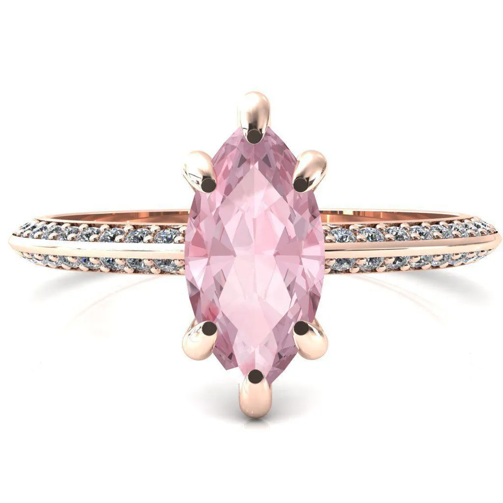 Nancy Marquise Pink Sapphire 6 Prong 1/2 Eternity Diamond Knife Shank Accent Engagement Ring