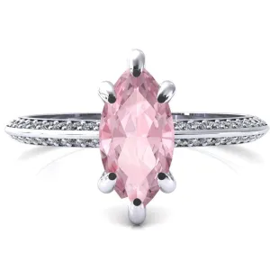Nancy Marquise Pink Sapphire 6 Prong 1/2 Eternity Diamond Knife Shank Accent Engagement Ring