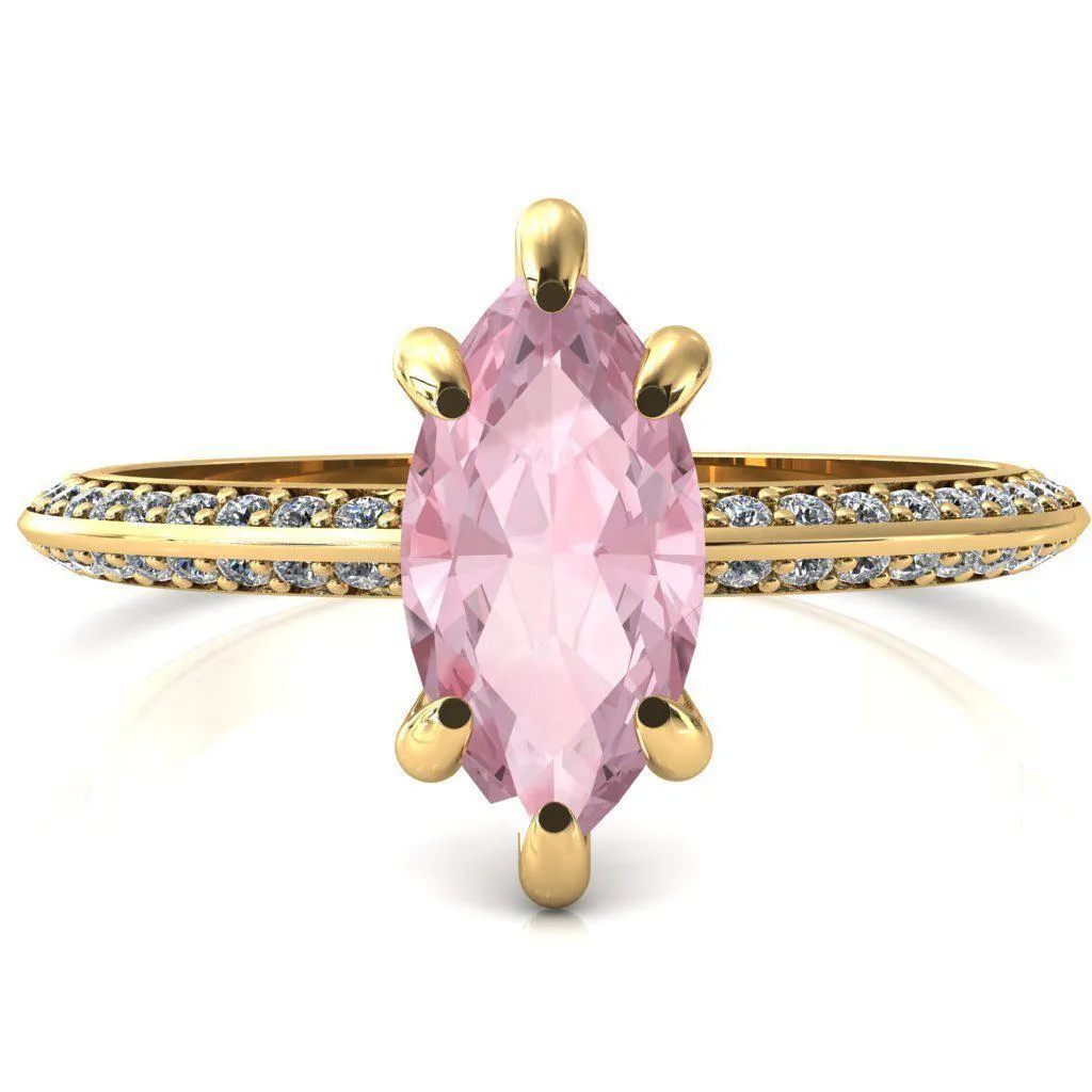 Nancy Marquise Pink Sapphire 6 Prong 1/2 Eternity Diamond Knife Shank Accent Engagement Ring