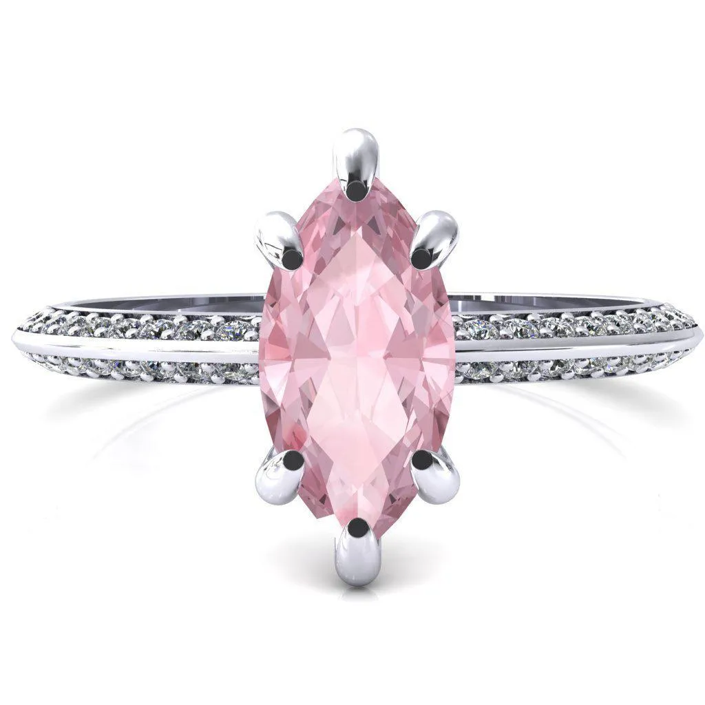 Nancy Marquise Pink Sapphire 6 Prong 1/2 Eternity Diamond Knife Shank Accent Engagement Ring