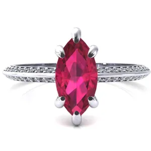 Nancy Marquise Ruby 6 Prong 1/2 Eternity Diamond Knife Shank Accent Engagement Ring
