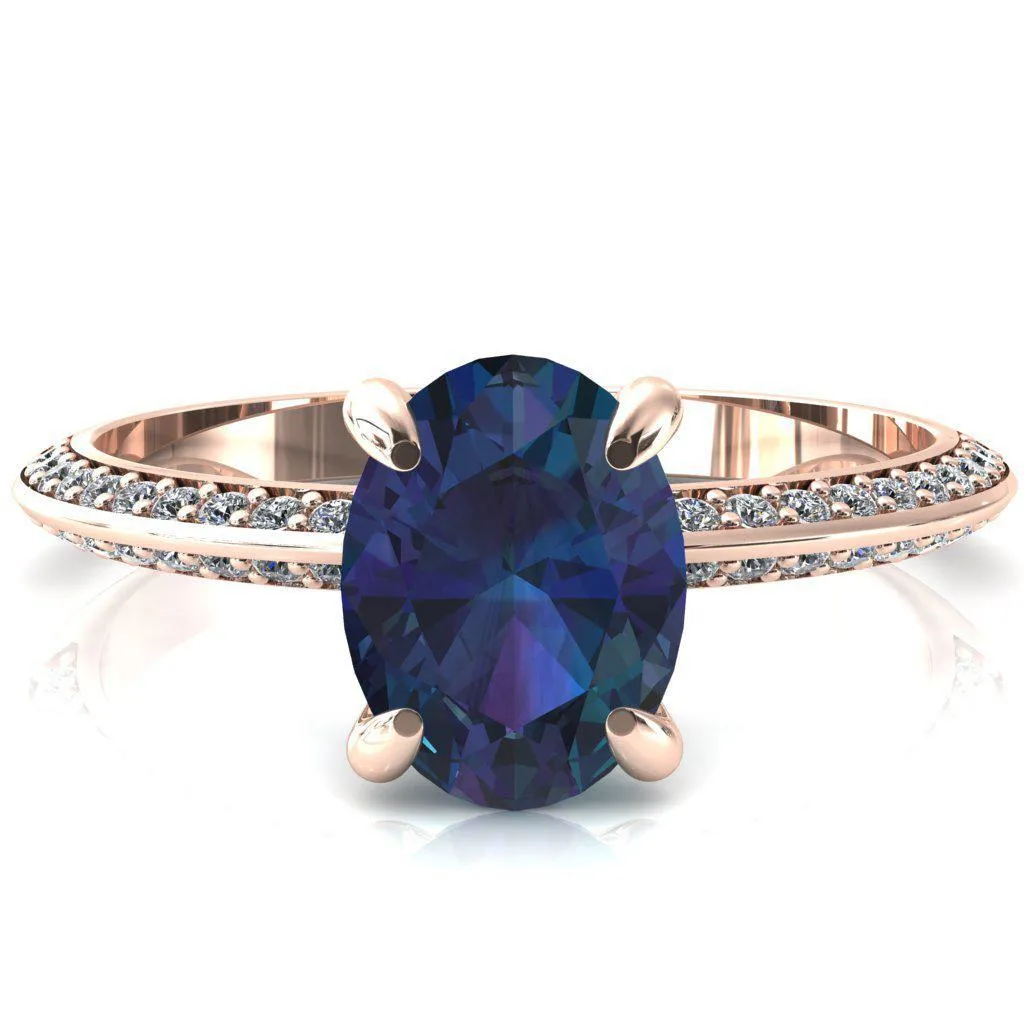Nancy Oval Alexandrite 4 Prong 1/2 Eternity Diamond Knife Shank Accent Engagement Ring
