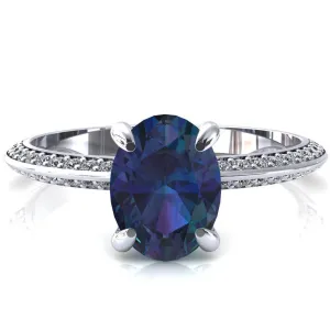 Nancy Oval Alexandrite 4 Prong 1/2 Eternity Diamond Knife Shank Accent Engagement Ring
