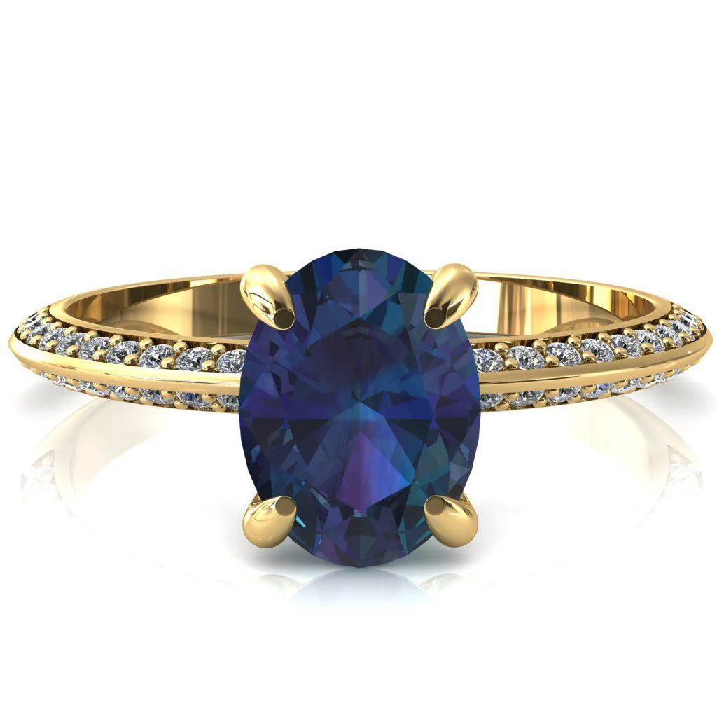Nancy Oval Alexandrite 4 Prong 1/2 Eternity Diamond Knife Shank Accent Engagement Ring