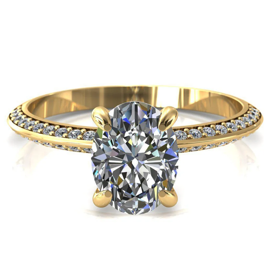 Nancy Oval Center Stone 4 Prong 1/2 Eternity Diamond Knife Shank Accent Engagement Ring