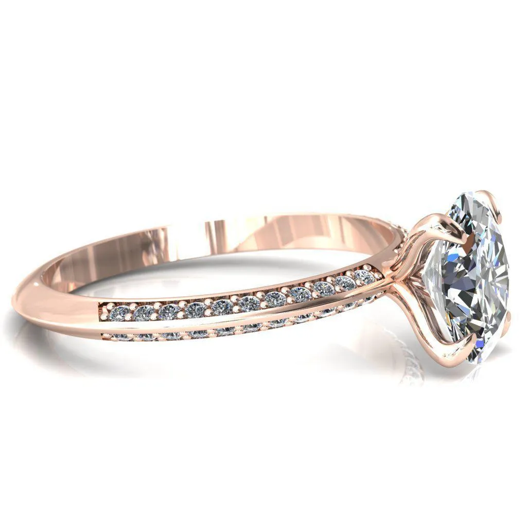 Nancy Oval Center Stone 4 Prong 1/2 Eternity Diamond Knife Shank Accent Engagement Ring