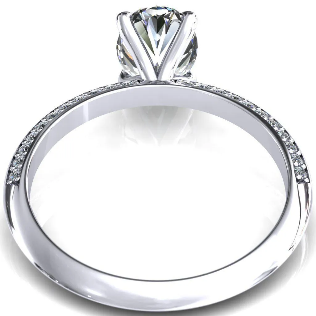 Nancy Oval Center Stone 4 Prong 1/2 Eternity Diamond Knife Shank Accent Engagement Ring