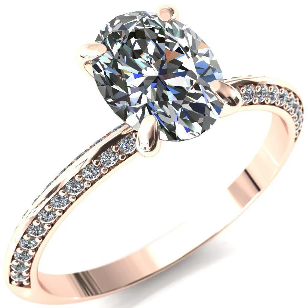 Nancy Oval Center Stone 4 Prong 1/2 Eternity Diamond Knife Shank Accent Engagement Ring