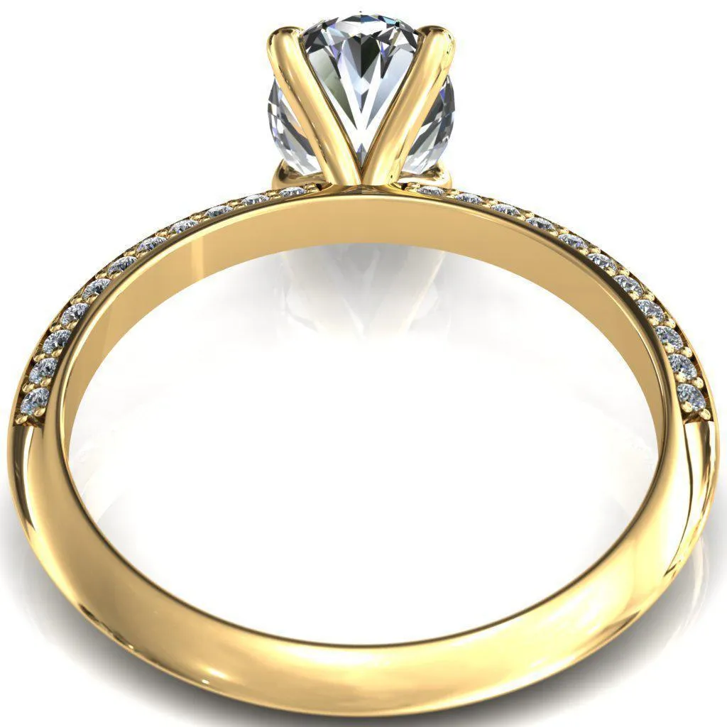 Nancy Oval Center Stone 4 Prong 1/2 Eternity Diamond Knife Shank Accent Engagement Ring