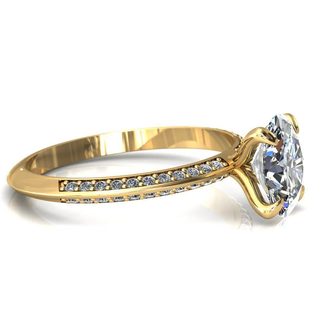 Nancy Oval Center Stone 4 Prong 1/2 Eternity Diamond Knife Shank Accent Engagement Ring