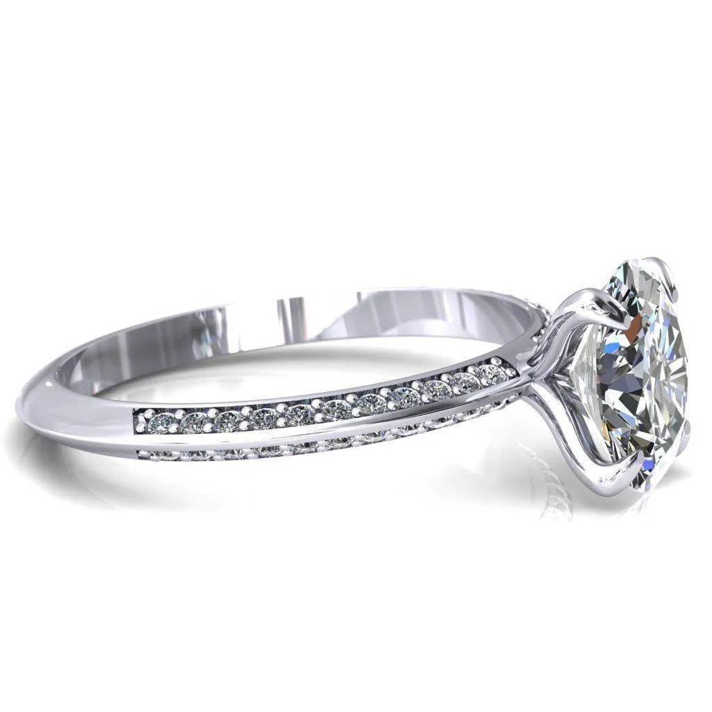 Nancy Oval Center Stone 4 Prong 1/2 Eternity Diamond Knife Shank Accent Engagement Ring