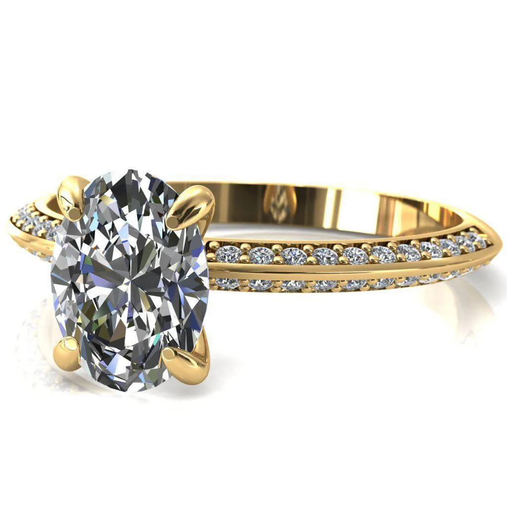Nancy Oval Center Stone 4 Prong 1/2 Eternity Diamond Knife Shank Accent Engagement Ring