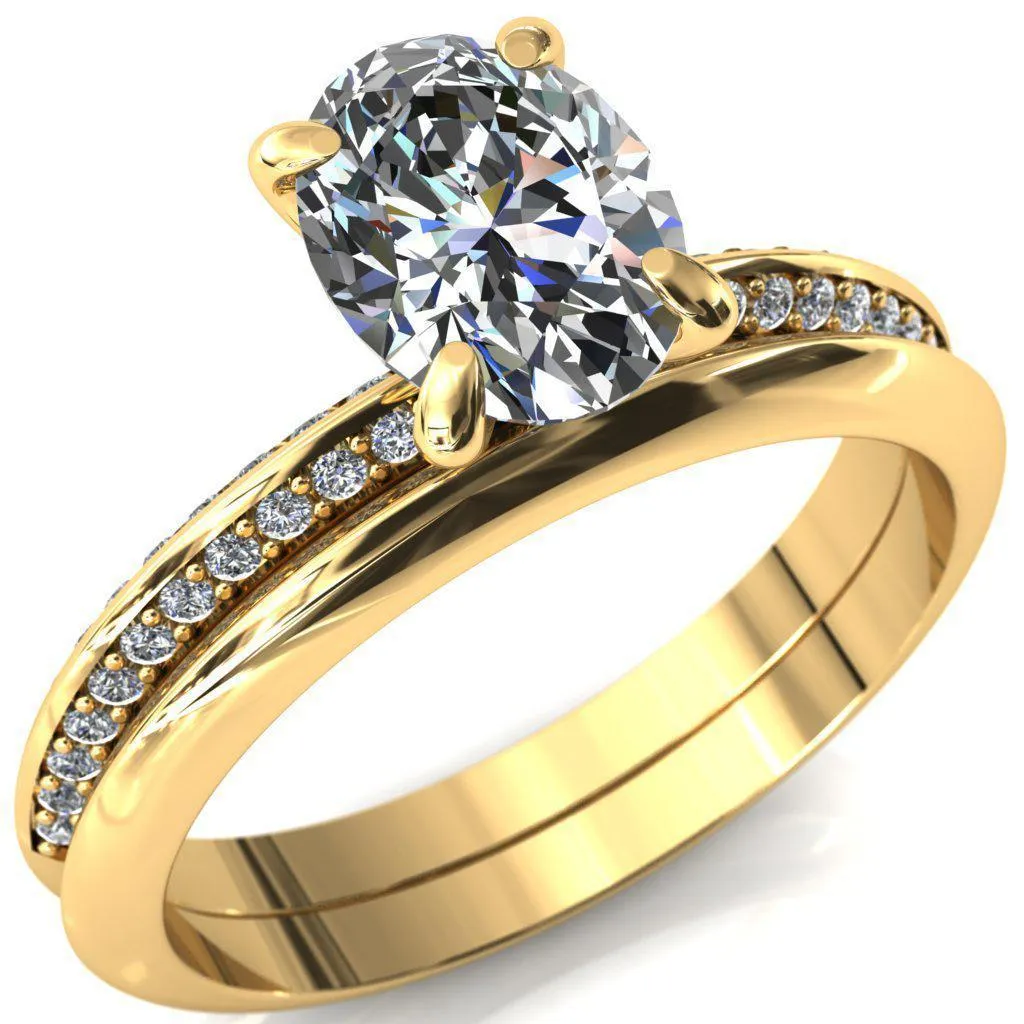 Nancy Oval Center Stone 4 Prong 1/2 Eternity Diamond Knife Shank Accent Engagement Ring