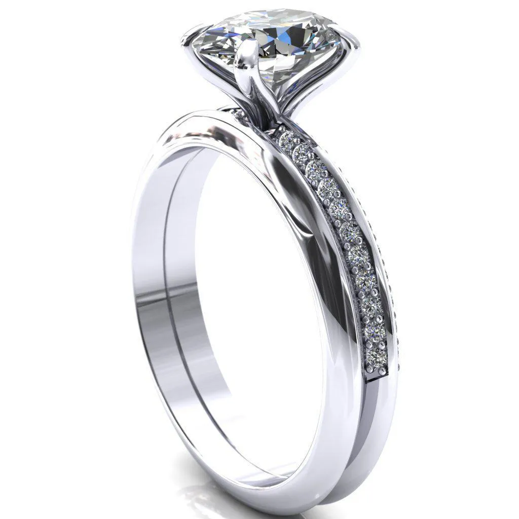 Nancy Oval Center Stone 4 Prong 1/2 Eternity Diamond Knife Shank Accent Engagement Ring