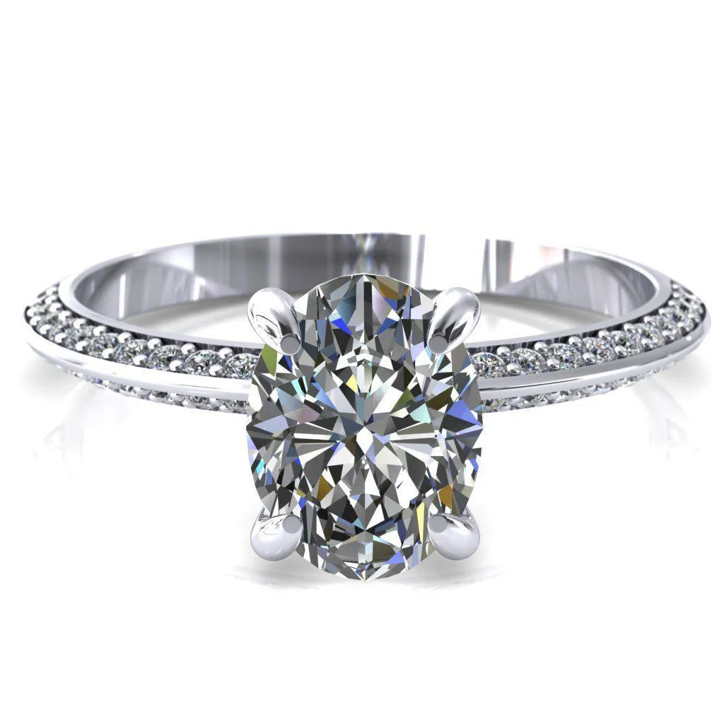Nancy Oval Center Stone 4 Prong 1/2 Eternity Diamond Knife Shank Accent Engagement Ring