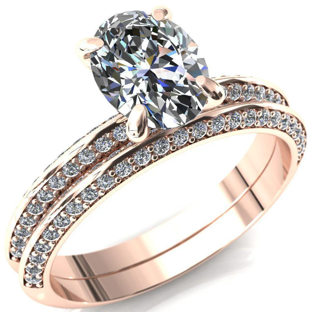 Nancy Oval Center Stone 4 Prong 1/2 Eternity Diamond Knife Shank Accent Engagement Ring