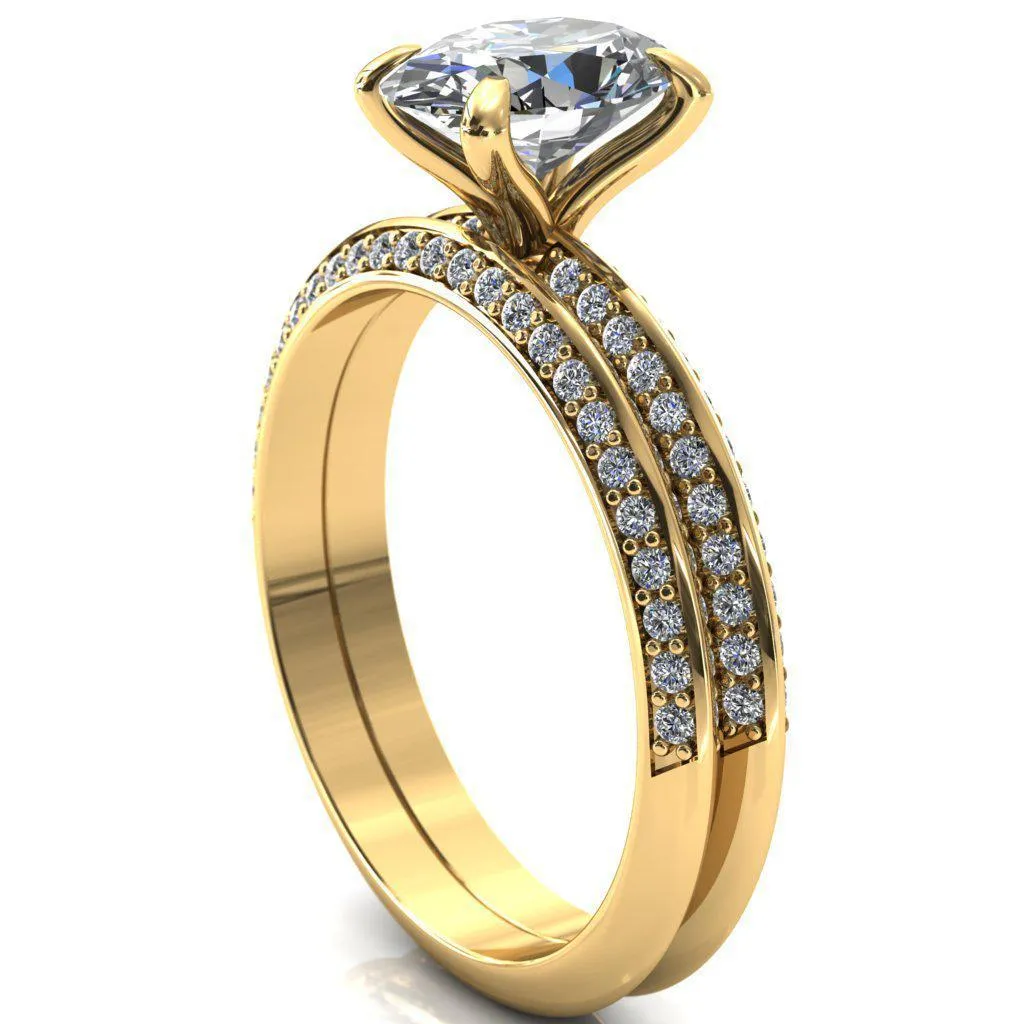 Nancy Oval Center Stone 4 Prong 1/2 Eternity Diamond Knife Shank Accent Engagement Ring