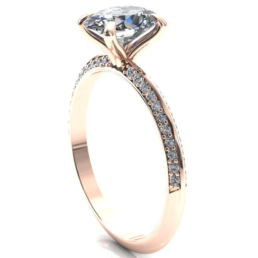 Nancy Oval Center Stone 4 Prong 1/2 Eternity Diamond Knife Shank Accent Engagement Ring