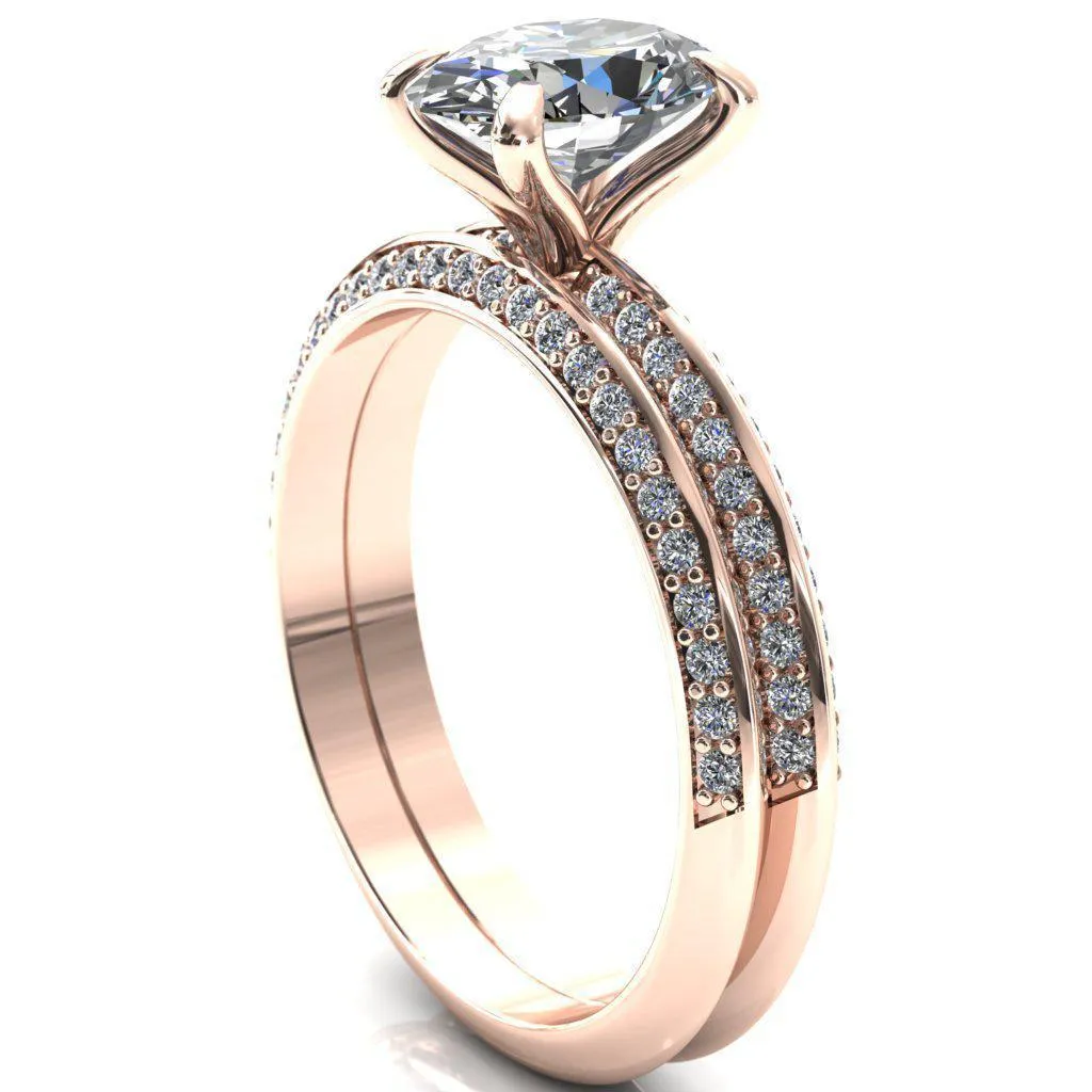 Nancy Oval Center Stone 4 Prong 1/2 Eternity Diamond Knife Shank Accent Engagement Ring