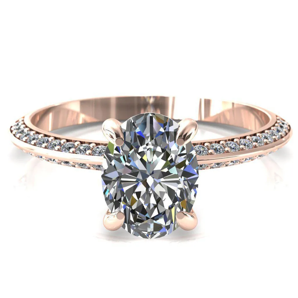 Nancy Oval Center Stone 4 Prong 1/2 Eternity Diamond Knife Shank Accent Engagement Ring