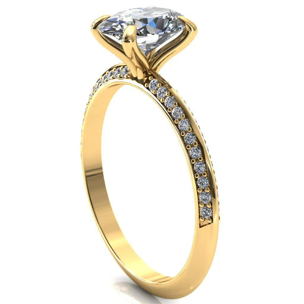 Nancy Oval Center Stone 4 Prong 1/2 Eternity Diamond Knife Shank Accent Engagement Ring
