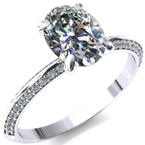Nancy Oval Center Stone 4 Prong 1/2 Eternity Diamond Knife Shank Accent Engagement Ring