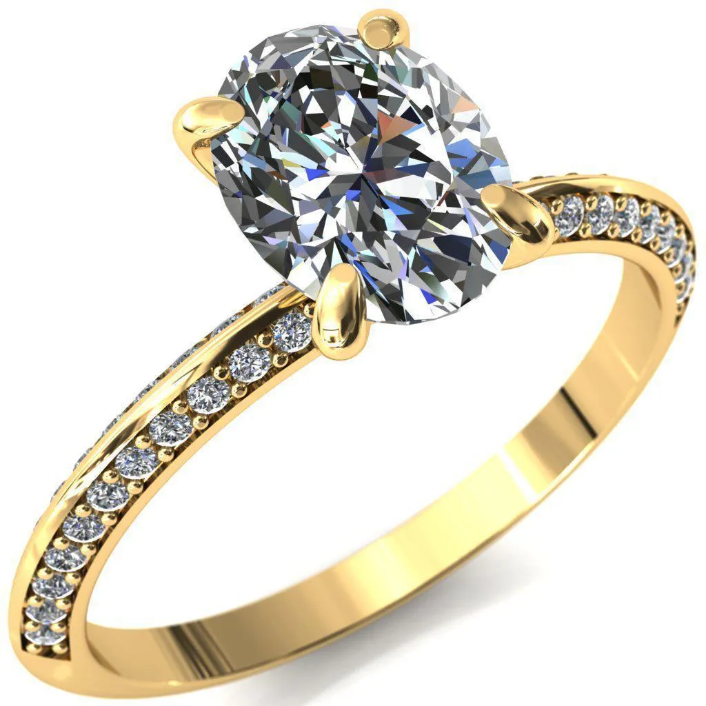 Nancy Oval Center Stone 4 Prong 1/2 Eternity Diamond Knife Shank Accent Engagement Ring