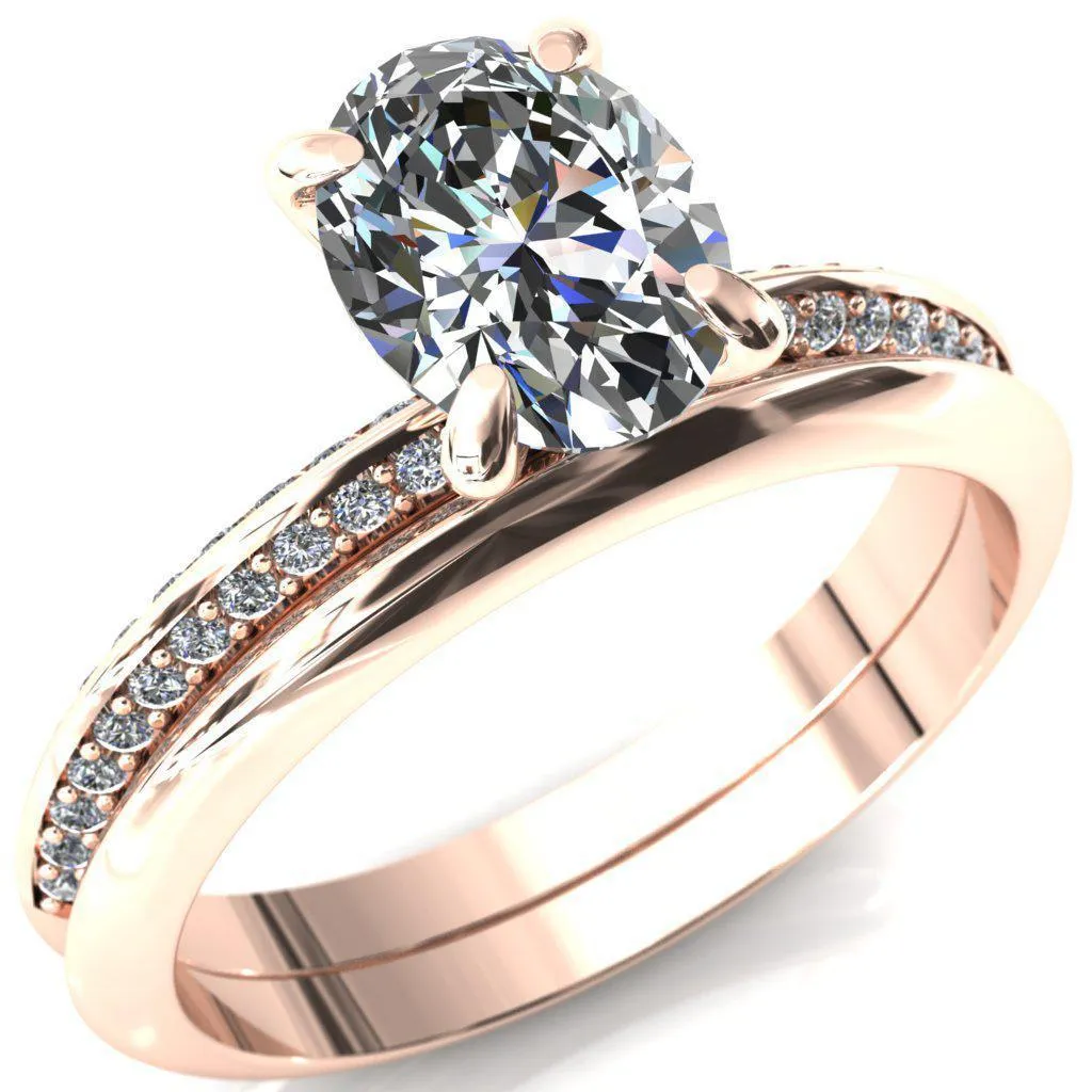 Nancy Oval Center Stone 4 Prong 1/2 Eternity Diamond Knife Shank Accent Engagement Ring