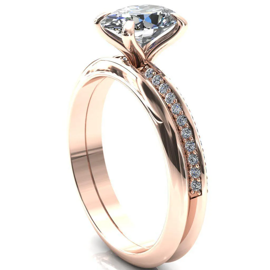 Nancy Oval Center Stone 4 Prong 1/2 Eternity Diamond Knife Shank Accent Engagement Ring