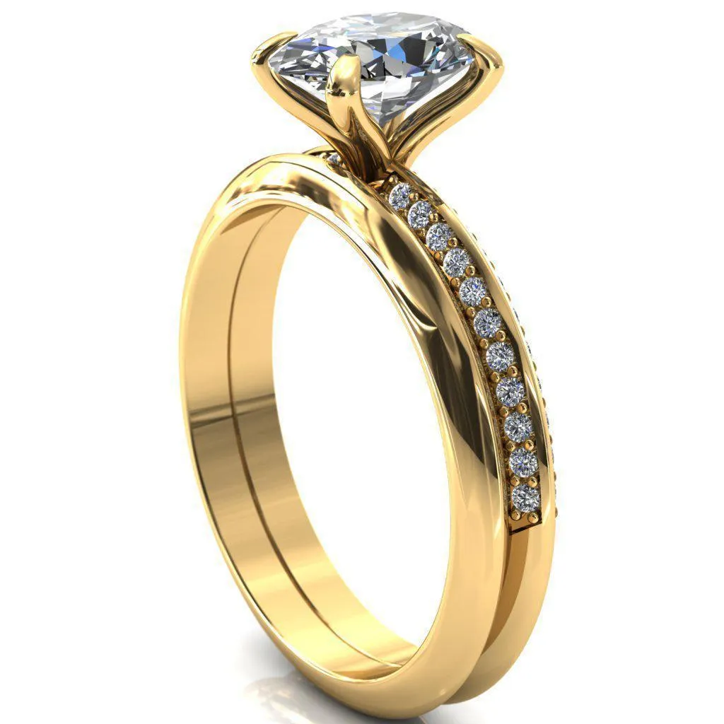 Nancy Oval Center Stone 4 Prong 1/2 Eternity Diamond Knife Shank Accent Engagement Ring
