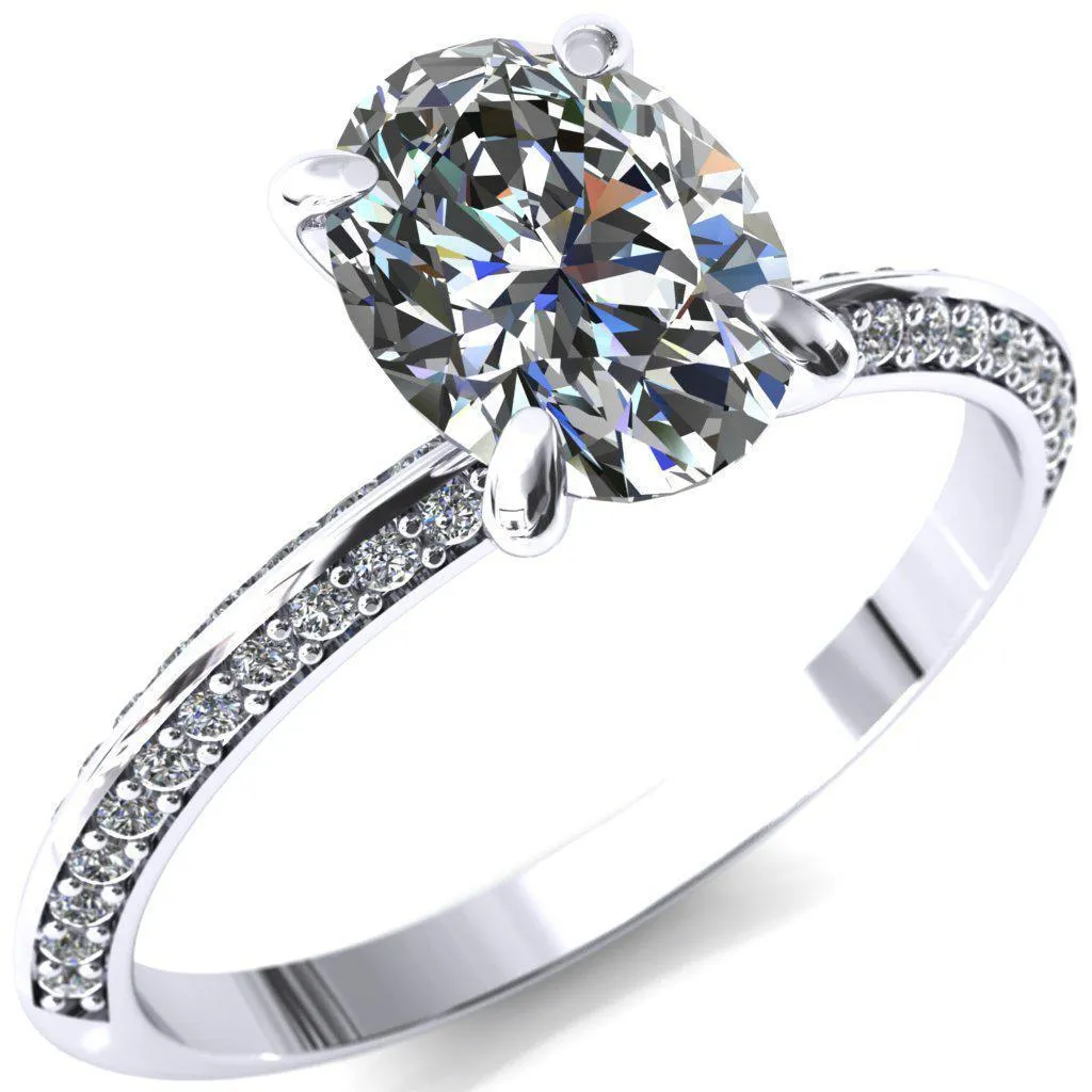 Nancy Oval Center Stone 4 Prong 1/2 Eternity Diamond Knife Shank Accent Engagement Ring