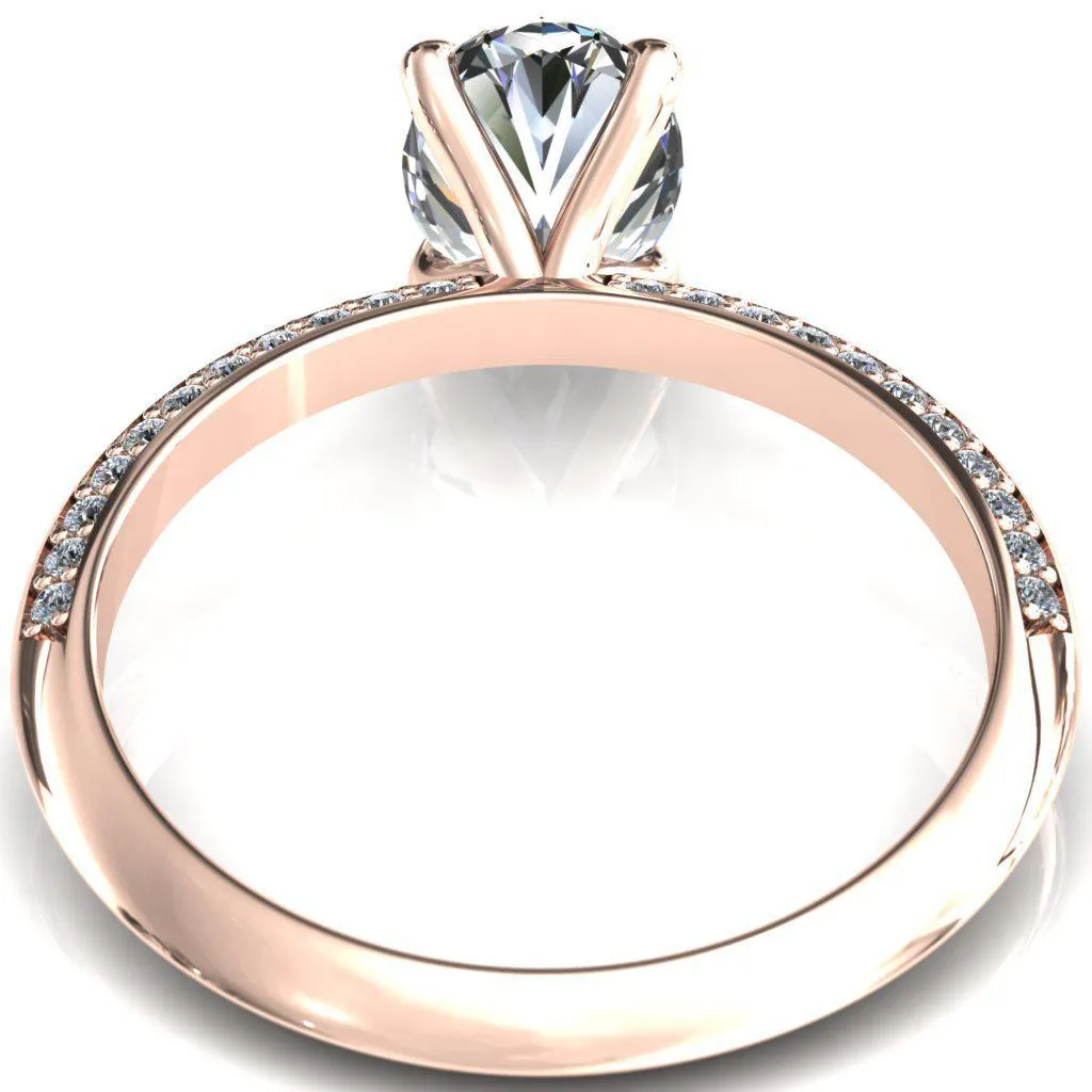Nancy Oval Center Stone 4 Prong 1/2 Eternity Diamond Knife Shank Accent Engagement Ring