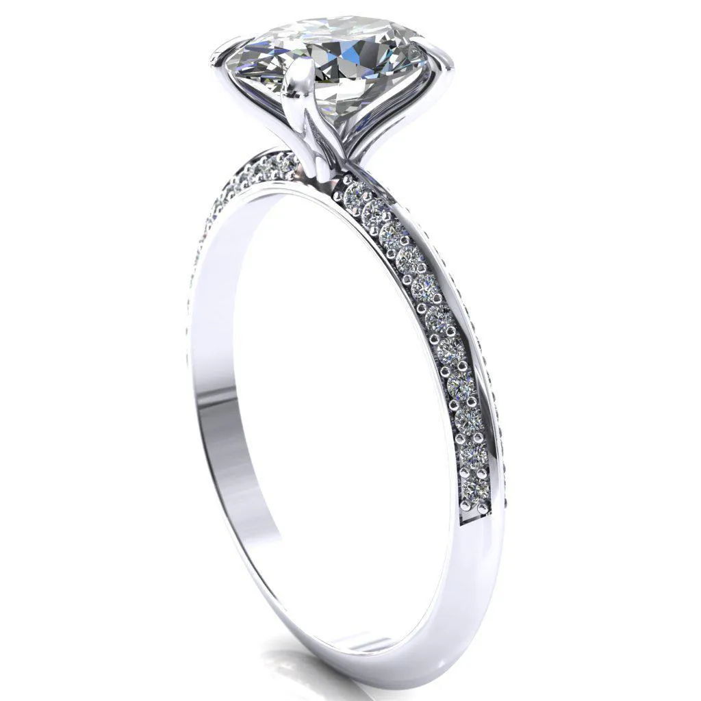 Nancy Oval Center Stone 4 Prong 1/2 Eternity Diamond Knife Shank Accent Engagement Ring