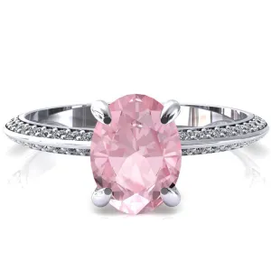 Nancy Oval Pink Sapphire 4 Prong 1/2 Eternity Diamond Knife Shank Accent Engagement Ring