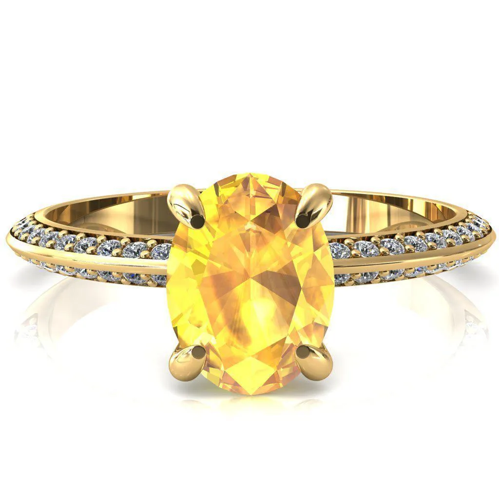 Nancy Oval Yellow Sapphire 4 Prong 1/2 Eternity Diamond Knife Shank Accent Engagement Ring