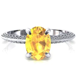 Nancy Oval Yellow Sapphire 4 Prong 1/2 Eternity Diamond Knife Shank Accent Engagement Ring