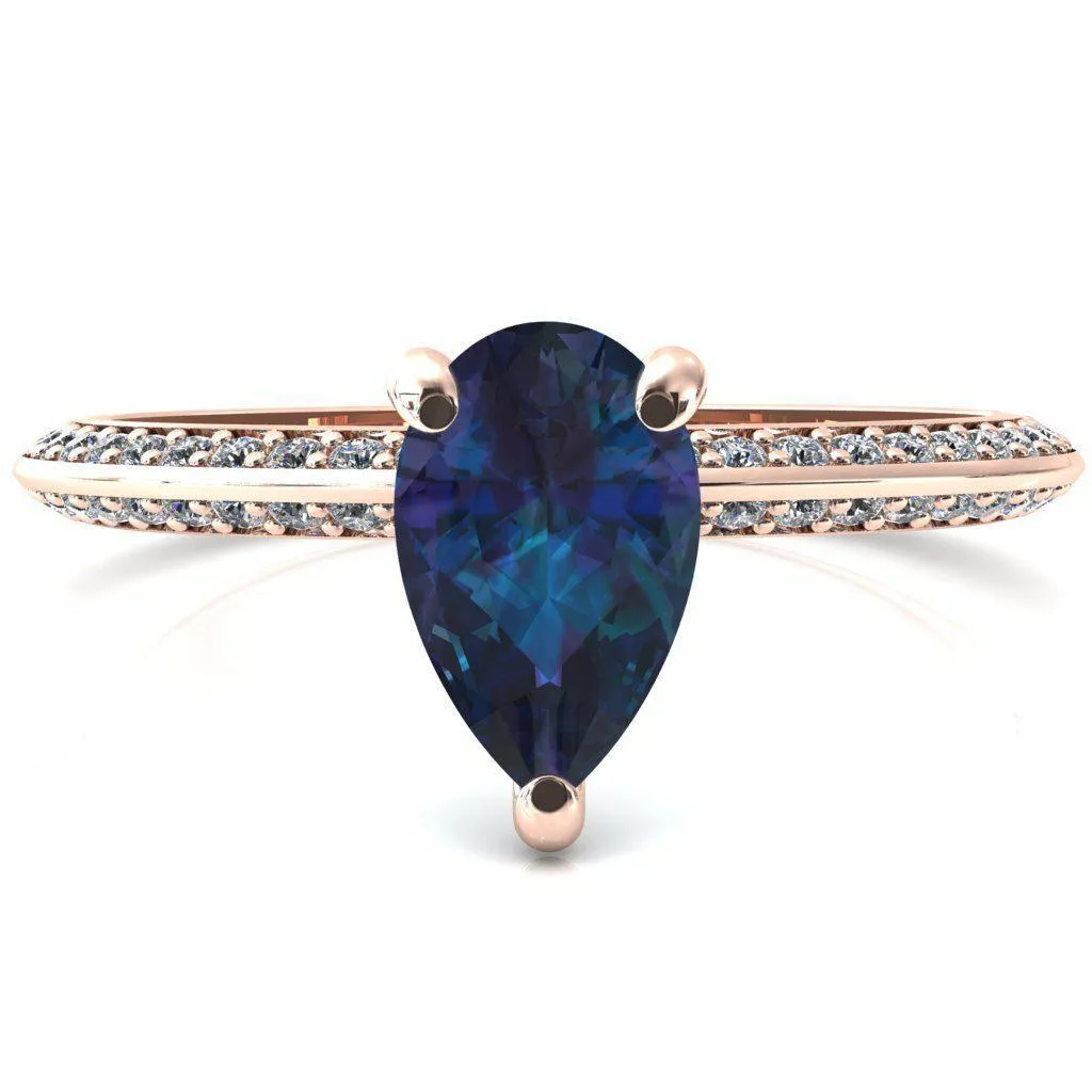 Nancy Pear Alexandrite 3 Prong 1/2 Eternity Diamond Knife Shank Accent Engagement Ring