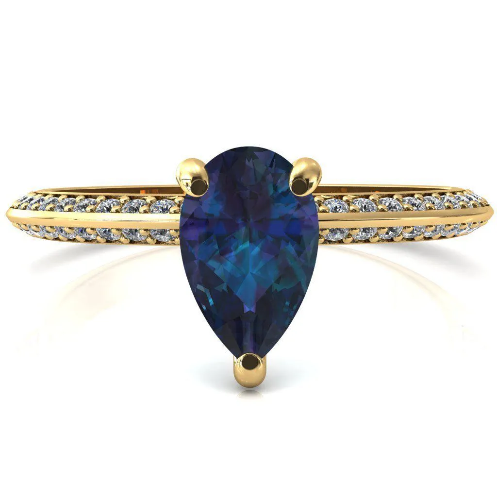 Nancy Pear Alexandrite 3 Prong 1/2 Eternity Diamond Knife Shank Accent Engagement Ring