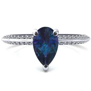 Nancy Pear Alexandrite 3 Prong 1/2 Eternity Diamond Knife Shank Accent Engagement Ring