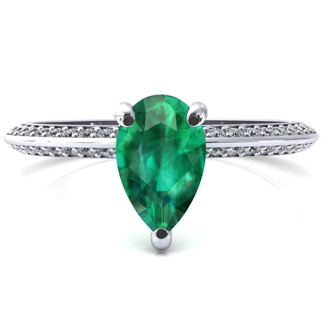 Nancy Pear Emerald 3 Prong 1/2 Eternity Diamond Knife Shank Accent Engagement Ring