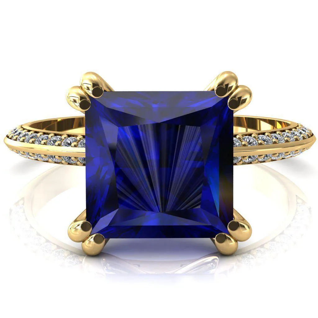 Nancy Princess Blue Sapphire 4 Double Prong 1/2 Eternity Diamond Knife Shank Accent Engagement Ring