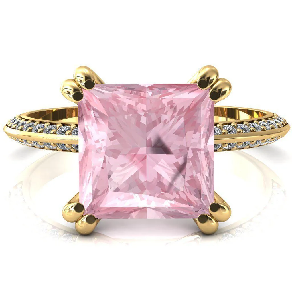 Nancy Princess Pink Sapphire 4 Double Prong 1/2 Eternity Diamond Knife Shank Accent Engagement Ring