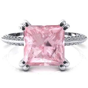 Nancy Princess Pink Sapphire 4 Double Prong 1/2 Eternity Diamond Knife Shank Accent Engagement Ring